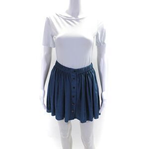 Thakoon Addition Womens Elastic Waist Pleated Button Up Mini Skirt Blue Size L